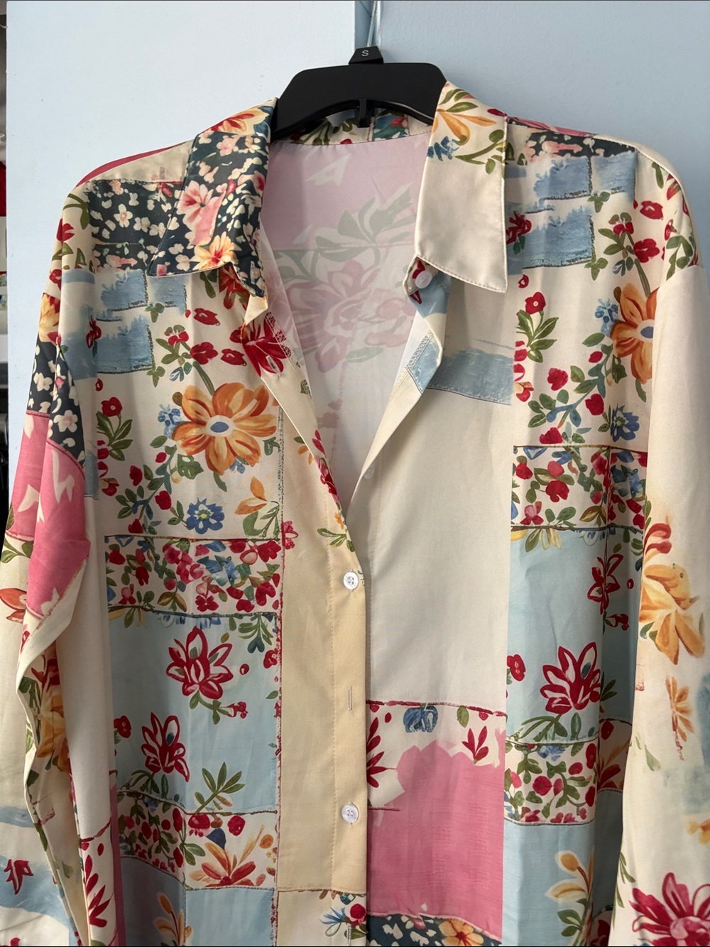 Floral Patchwork Long Sleeve Shirt - Cream Multi - Picture 3 of 7